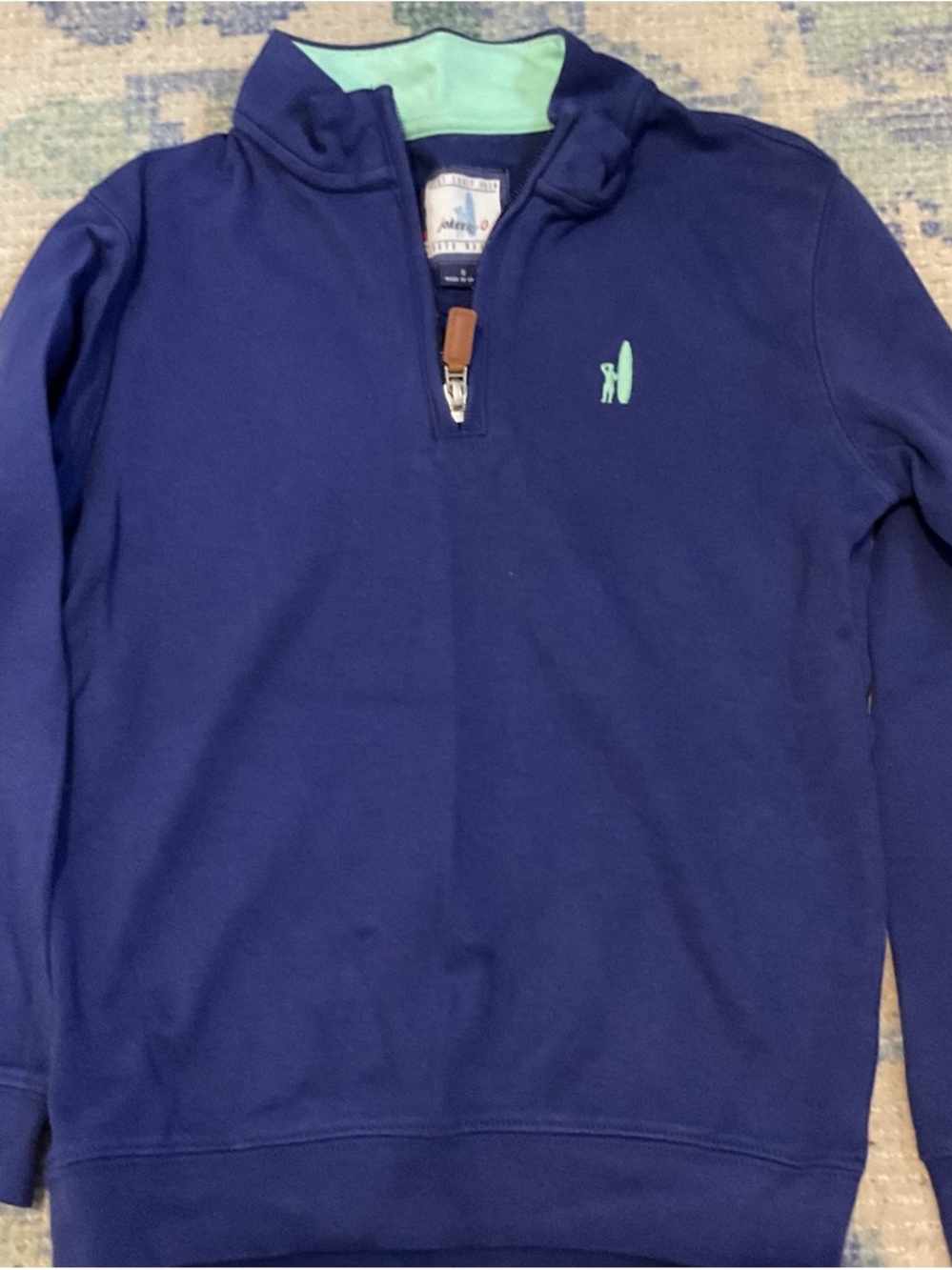 johnnie-O Navy Quarter-Zip Pullover with Mint Accent